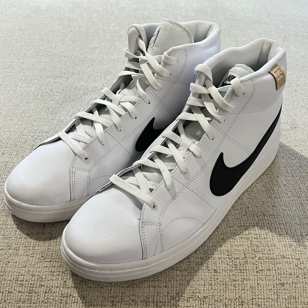 Nike Court Royale Mid Top Sneakers White Black Leather Mens‎ Size 13 Shoes